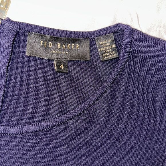 Ted Baker L Navy Lucia Knit Sleeveless Lace Trim Back Zip Shift Dress - Picture 14 of 15